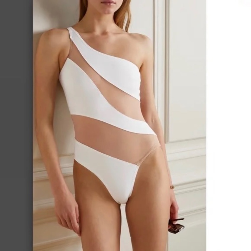 Norma Kamali One-shoulder Mesh-Paneled White Swimsuit sz XL